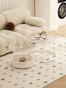 Creamy Coffee Table Living Room Home Minimalist Modern Small Apartment Accessible Luxury Simple round Minimalist Tempered Glass Table