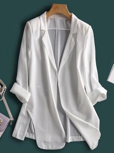 White Asymmetrical Suit Jacket Womens Spring Summer Large Size Salt System Street Style Light Thin Shells Sun Protection Top