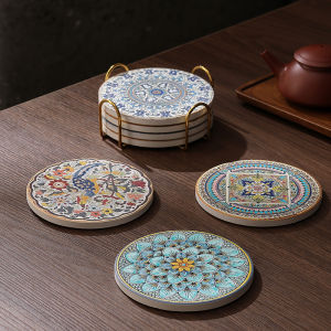 Anti-Slip Ceramic Tea Cup Mat Court Style Coffee Cup Mat Luxury Sensation Vintage Gongfu Tea Tray round Shape Restaurant Use