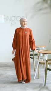 Tulus Signature Disty Dress LD 110 Gamis Maxi Bahan Crinkle Airflow Import Polos Lengan Panjang Full Kancing Busui Friendly Terbaru