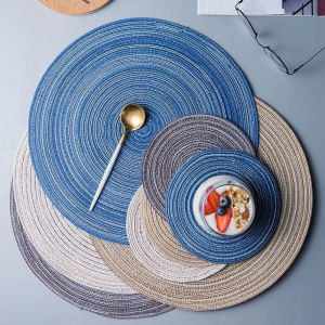 Elegant Placemats Woven non-slip For Dining Table Heat-Resistant Round Design Washable Ramie Anti-Slip Cup Coasters Table Mat Pot Heat Insulation Mat Hand Woven Coasters Table Kitchenware Home Kitchen Dining Decoration Accessories