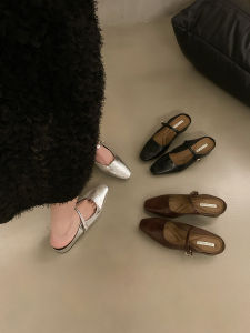Silver Low Heel Mary Janes Womens Slippers Outdoor Spring Summer French Style Semi Slippers Fashionable New Arrival 2025