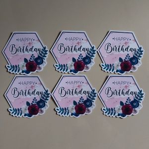 topper happy birthday floral frame segi 6 aesthetic(isi 6pcs 8cm)