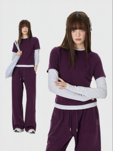 Turn Signal | Fashion Casual Sport Set 2 Pieces Fake Layered T Shirt and Long Pants