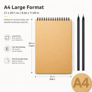 2 tubes of black colored pencils + 1 yellow sketchbook (A4/A5/A6/16K) suitable for students and adults to draw and sketch.