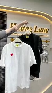 Aó phông cộc tay nữ họa tiết thêu hình tim nhỏ form rộng dành cho bạn Nữ