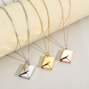 Love Letter Envelope Pendant Necklace Magnetic Opening Stainless Steel Jewelry Confession Love You Card for Valentine Day Mother Day Gift
