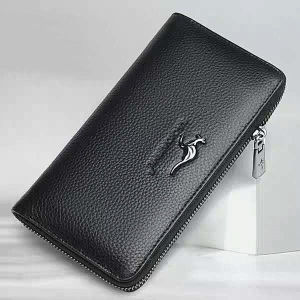 Sachi Kangaroo Genuine Leather Wallet Long Zipper Large Capacity Mens Wallet Youth Cowhide Multi-functional Business Trendy