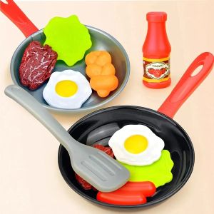 8PCS Kids Kitchen Play Food Set - Pretend Cookware with Steak Vegetables Bread & Hot Dog for Toddler Cooking Games
