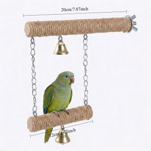1PCS Double Layer Parrot Grinding Perch Colorful Cotton Rope Wear-Resistant Bird Cage Swing with Bell Bite Resistant