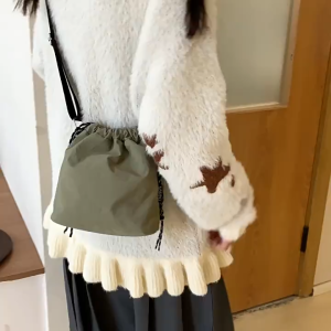 EchoBliss กระเป๋าถุงทรงบัคเก็ตสำหรับผู้หญิง แบบมีเชือกผูก ทำจากไนลอนเบาสบาย ใส่ได้ทุกวัน แฟชั่นเรียบง่าย สะพายข้างหรือสะพายไหล่