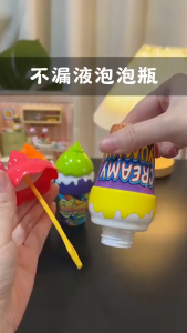 ✨💖🍦  Anti Spill Bubble Toys l Children Outdoor Game l Birthday Party Goodie Bag Gift l Preschool Party Gifts Blower Wand Beach Toys Carnival Prize Ice Cream Dessert Cup Bubbles Travel Friendly Bubble Cup Children Day Gifts Tuition Center Gift