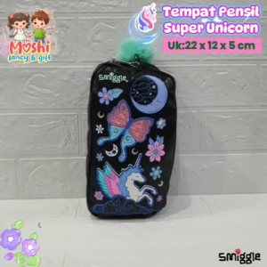Tempat Pensil Supercharge Unicorn / Pencil Case Unicorn / Tempat Alat Tulis Unicorn Black Anak Perempuan