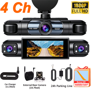 HD 1080P 3/4 Channel Dash Cam Car Black Box Driving Recorder Super Night Vision Loop Recording G-Sensor 24H Parking Monitor For