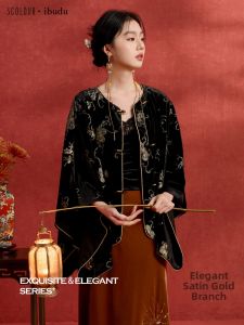 3COLOUR·S | Aesthetic Golden Embroidery Black Velvet Shawl