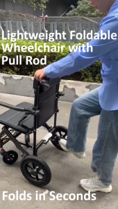 47cm Lightweight Foldable Manual Wheelchair Carbon Aluminium Travel Wheelchair Portable Transport Wheelchair with Pull Handle Dual Shock Absorber