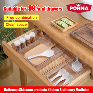 PORMA Desktop Drawer Partition Storage Box Drawer Storage Box Kitchen Tableware Cosmetic Storage Box Multifunctional Transparent Storage Box