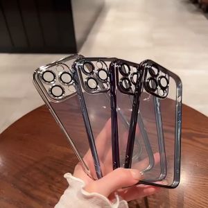 With Lens Films Soft Electroplating Invisible Airbag Transparent Shockproof Phone Case For iPhone 17 16 15 14 Pro Max Plus 16e 13 12 11 Pro Max X XR XS Max Simple TPU Phone Cover Clear Silicone Phone Casing With Full Cover Camera Protection
