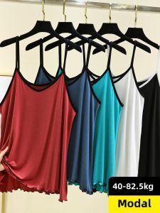 2025 New Modal Strap Vest Women Spring Summer V-neck Sleeveless Loose Casual Top Large Size T-shirt July Deer Brand