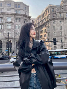 Màu Đen American Retro Biker Áo Khoác Nữ Mùa Thu Mùa Đông Phong Cách Mới Cảm Giác Cao Cấp Áo Khoác Rộng Rãi Phù Hợp Với Quần Áo Xe Máy