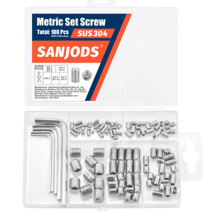 Set Screws Assortment Kit  M3 - M8 with Allen Keys - 100 PCS 304 Stainless Steel Grub Screw for Fixtures Knobs Faucets & More