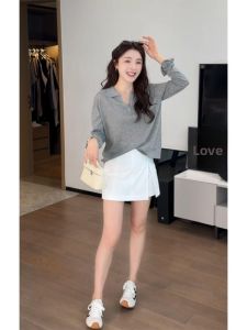 YUEZHONGWEI | French Collar Long Sleeve Ice Silk Thin T-Shirt Women Summer Outer Sun Protection Shirt Loose Fit Korean Style Commute Wind