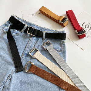 Canvas Waist Belt for Young Men Women Student INS Korean Style Simple Versatile Double Ring Buckle Decorative Leather Belt