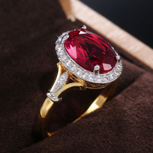 Huitan Sang Trọng Hình Bầu Dục Hoa Hồng Đỏ Nhẫn Đính Đá Cubic Zirconia Dành Cho Nữ Rực Rỡ CZ Trang Sức Cổ Điển Prong Setting Wedding Band Cho Đảng