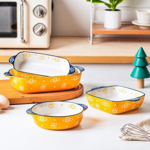 Ceramic Baking Tray Ceramic Cheese Baking Bowl Steaming Tray  Rectangular Tray Household Microwave Dish Baking Bowl Baking Rice Tray