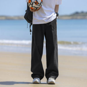 กางเกงขายาวทรงตรงสไตล์ญี่ปุ่นสำหรับผู้ชาย กางเกงขายาวทรงตรงสำหรับเล่นกีฬากลางแจ้ง ทรงหลวม ทรงลำลอง กางเกงขายาวฤดูร้อน