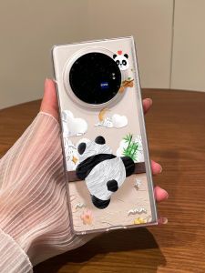VivoxFold3 New Oil Painting Panda Design Transparent Female Version Mobile Phone Case Fashionable Cute Pet Protection Cover