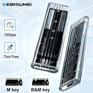 KEBIDUMEI Clear USB Type C 5/10Gbps PCI-E M2 SSD External Enclosure Hard Disk Box M.2 NVME PCIe Protocol NGFF SATA SSD Case