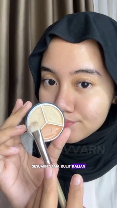 YURIZUMI X Concealer Menutupi Noda Bekas Jerawat Lingkaran Hitam Tiga Warna Palet Concealer 3in1