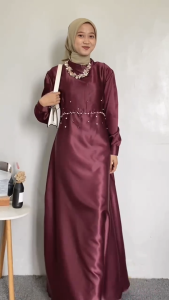 Dress Brina Maxi Satin Silk Dress Muslim Bridesmaid Pesta Kondangan Kekinian Gamis Wanita Remaja