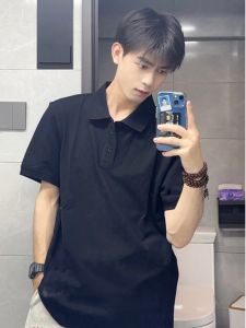 Áo Thun Polo Tay Ngắn Màu Đen Nguyên Chất Cho Nam Mùa Hè Áo Thun Tay Lửng Thời Trang Chất Lượng Cao Thoáng Khí Thoải Mái Thường Ngày