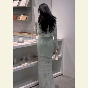 SHANGSHA | Elegant French Knitted Dress Set Lace