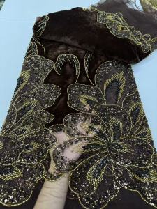 5 Yards Sequence Lace Fabric Gold Beaded Tulle Lace Fabric Embroidered Sequins Lace African Nigerian Fabric For Sewing 2026