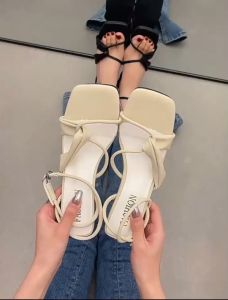 ส่งเร็วพิเศษ! One for all พร้อมส่งจากไทย TX443 รองเท้าแตะผู้หญิง ใหม่ รองเท้าส้นสูงเปิดนิ้วเท้า สูง7cm สายรัดข้าม รองเท้าแตะส้นเข็มกริชกลับหัวเข็มขัด