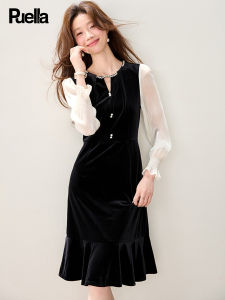 Puella | Two-layer Imitation Velvet Waist Accentuating Graceful Long Dress