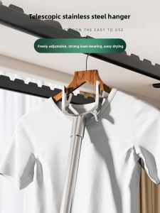 MONLEYTA | Extendable Stainless Steel Clothes Drying Rods Home Use Balcony Clothesline Holder Long Handle Laundry Hanger For Household