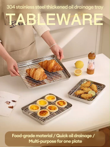 GAA Stainless Steel Baking Tray with Removable Cooling Rack Set Non-stick Chips Basket Baking Dish Grill