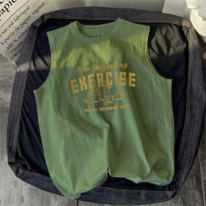 Trendy American Style Tank Top Mens Summer Loose Fit Cotton Sporty Sleeveless T-Shirt Vest Casual round Neck Printed Graphic