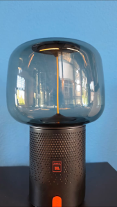 Kooduu Serena PLAY powered by SOUND BY JBL® Portable Smart Bluetooth Speaker with LED Light Glass Shade and Perforated Base.