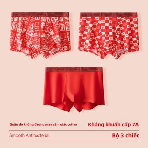 MiiOW | Quần lót nam Catman in họa tiết màu đỏ phong cách thể thao lưng giữa kháng khuẩn cotton nguyên chất quần đùi ngắn quà tặng đám cưới