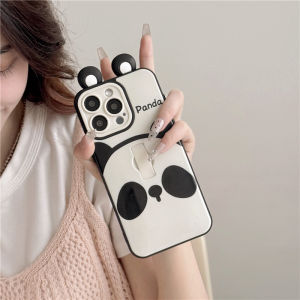 Cute Black And White Giant Panda Invisible Stand Protective Phone Case Full Cover Anti-Fall for iPhone 15 pro Max Apple 16 New Model 13 Huawei Mate 60 pro P70/50