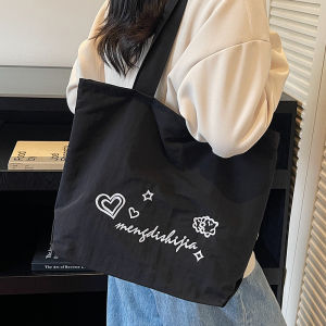 Winter 2025 New Pure Color Letter Fresh Canvas Tote Bag Womens Versatile Large Capacity Shoulder Bag Underarm Womens Bag