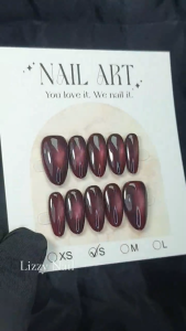 Lizzy Nail 103 | Nailbox Móng Úp Mắt Mèo Đỏ Cherry | Set 10 Móng Giả Press On Nails Dự Tiệc Đám Cưới Kỷ Yếu