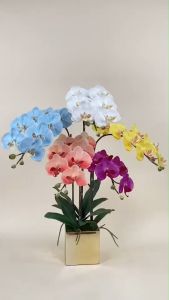 แจกันกล้วยไม้ประดิษฐ์ ดอกไม้มงคล5สี ดอกไม้ตกแต่งบ้าน