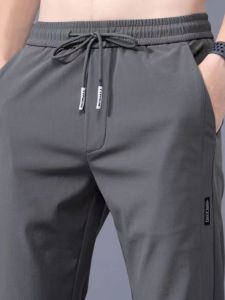 Ice Silk Mens Straight Leg Casual Sports Long Trousers Spring Summer Autumn Thin Large Size Comfortable Loose Fit Black