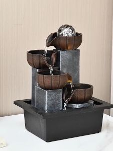 Tabletop Feng Shui Meditation Waterfall Fountain LED Light for Indoor Home Office Decoration
